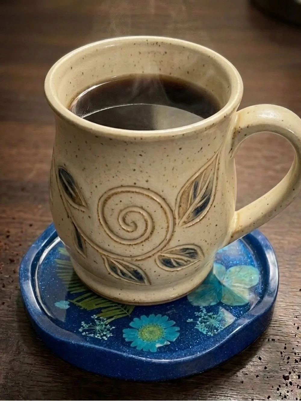 NORE’S NOVELTIES Handcrafted AquariCoaster with Real Flowers & Plants “BLUE”